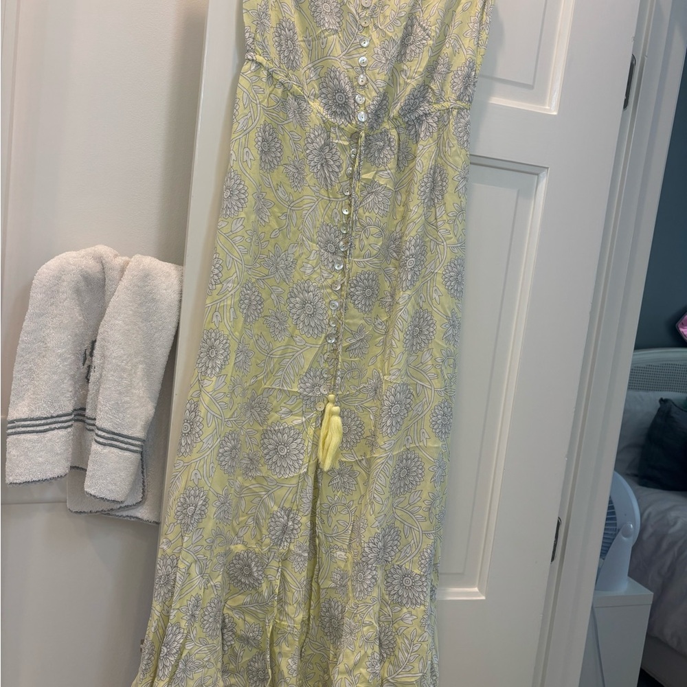 Yellow and Gray Floral strapless dress